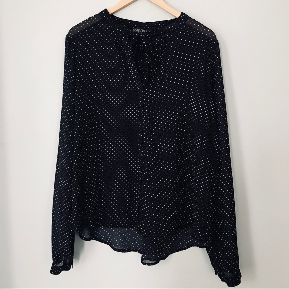 Forever 21 Sheer Polka Dot Tie Neck Top